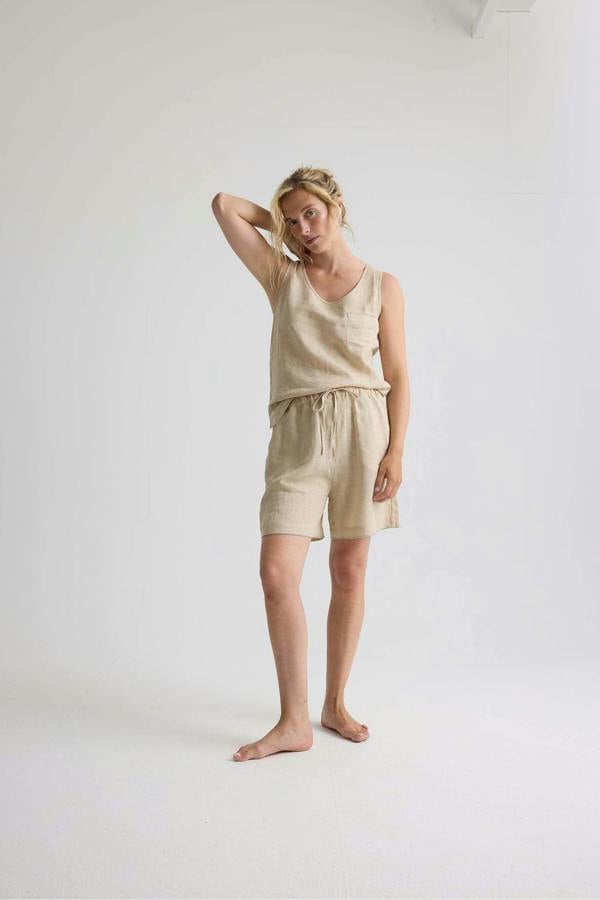 Pretty You London Relaxed Linen Vest In Summer Sand