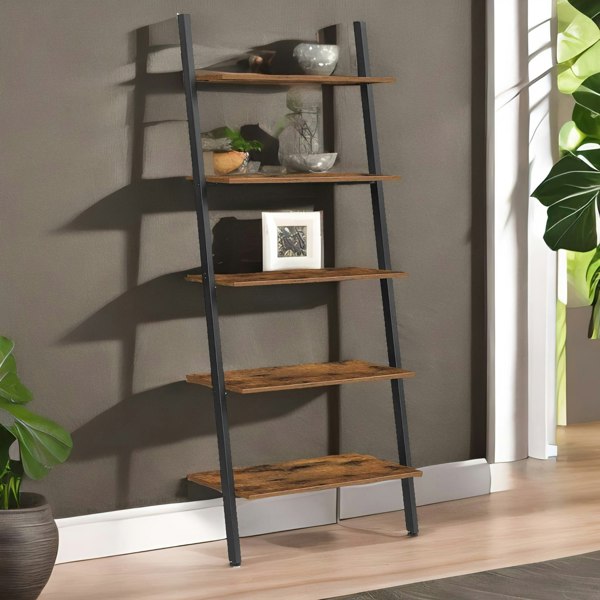 Rafaelo Mobilia Industrial 5 Tier Wall Ladder Shelf Rustic Brown