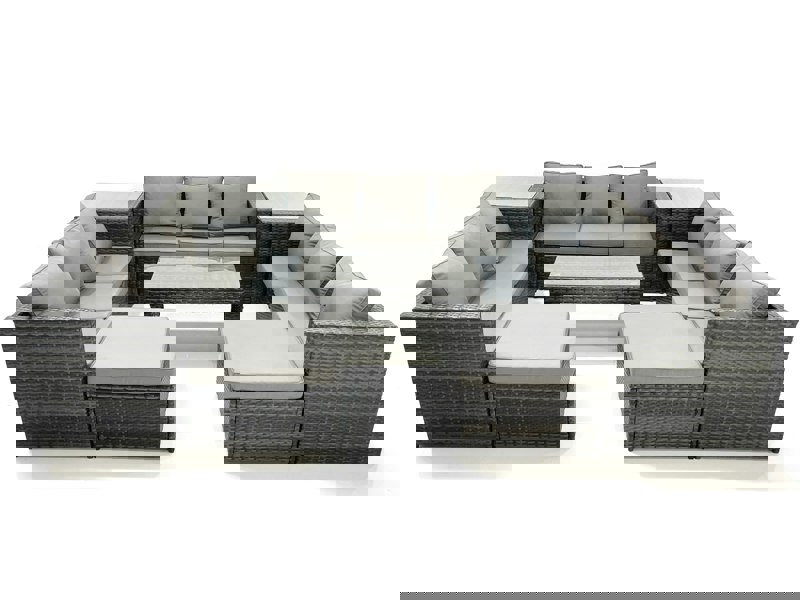 Fimous Outdoor Garden Furniture Set 8 Pieces Rattan Sofa Set with Coffee Table 2 Big Footstools Side Table Dark Grey Mixed