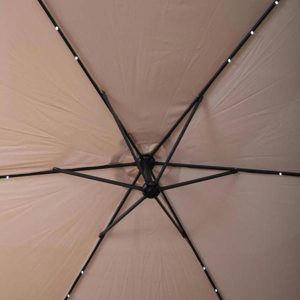 Samuel Alexander 3m Solar Powered Cantilever Lit Banana Garden Parasol with Crank Handle & White LED Lights in Beige with Base Bag Included