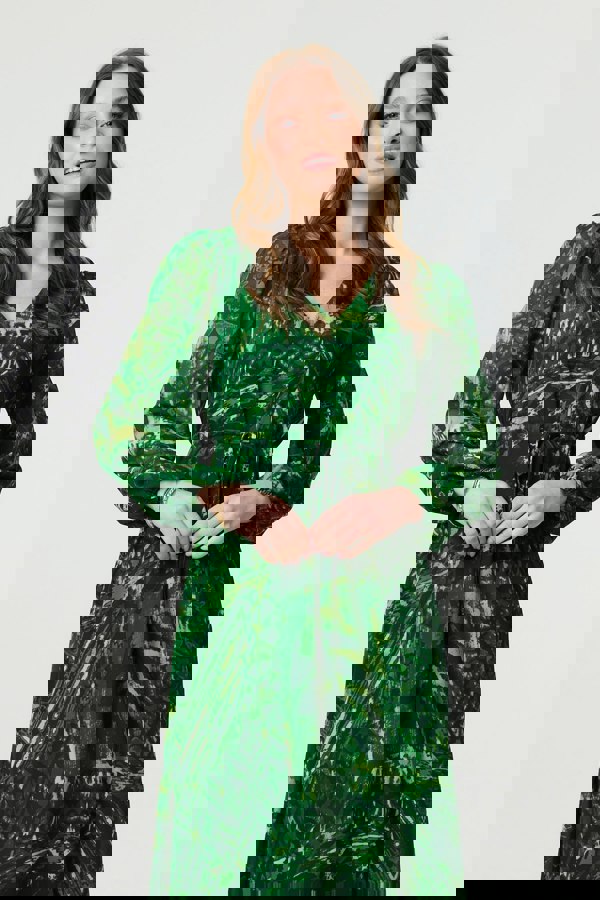 Green | Printed Semi Sheer Empire Maxi Dress
