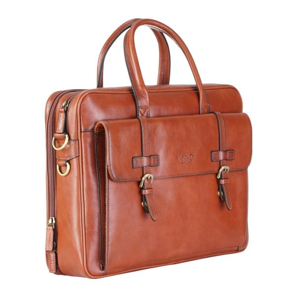 Infinity Leather Genuine Leather Laptop Tan Satchel Messenger Crossbody Shoulder Bag - Belmont