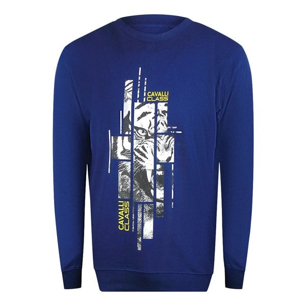 Cavalli Class Splintered Tiger Graphic Iris Blue Sweatshirt