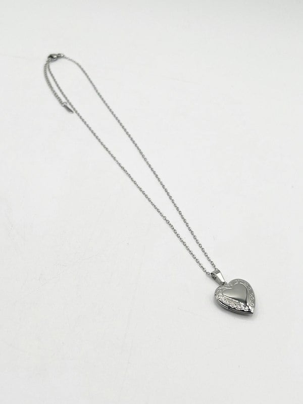 SVNX Large Heart Pendant Locket Necklace in Silver Colour - Gift Boxed