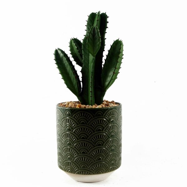 Leaf 23cm Artificial Cactus with Green Ceramic Planter