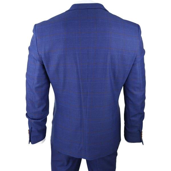 Paul Andrew Mens Blue Brown Check 3 Piece Tailored Fit Suit