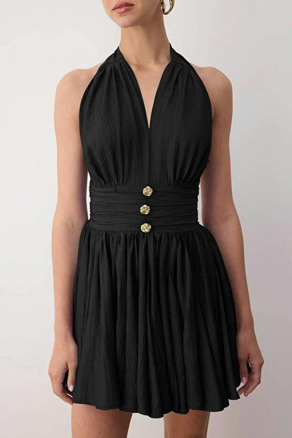 WOVCOR Skater Mini Dress with Button Detail