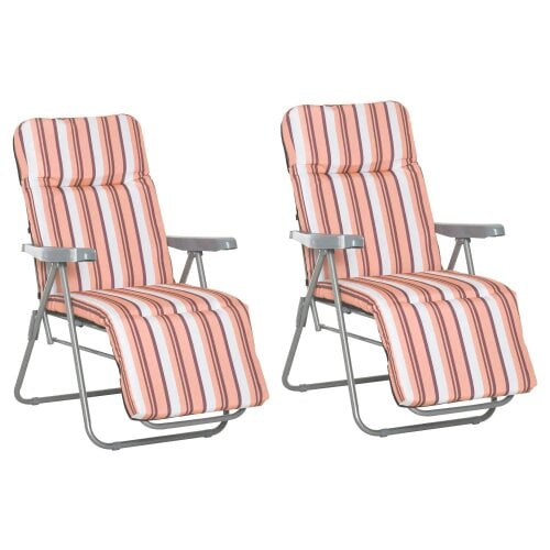 Bobobiy Reclining Garden Chair Set of 2, 5-Level Adjustable Zero Gravity Chairs with Cushions, Orange Stripe