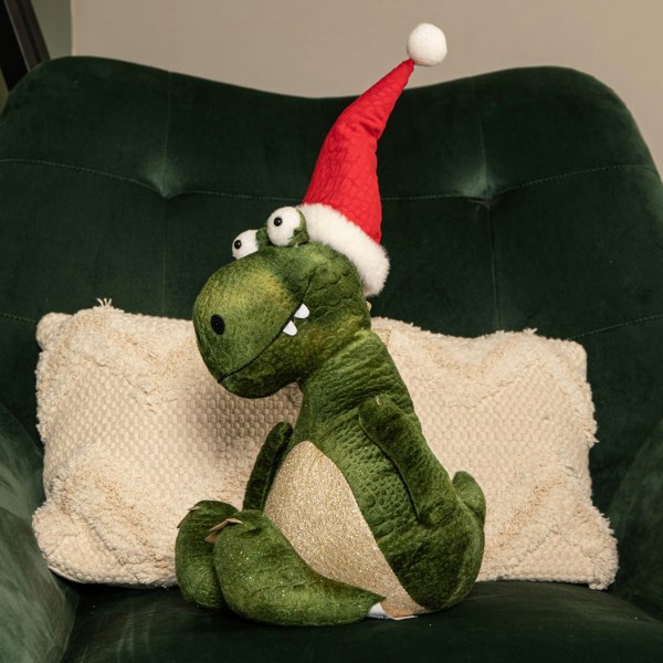Samuel Alexander 48cm Green Sitting Christmas Dinosaur with Santa Hat