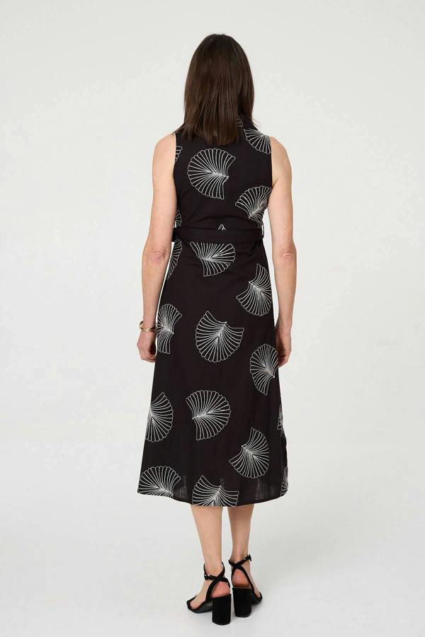 Black | Embroidered Sleeveless Midi Shirt Dress