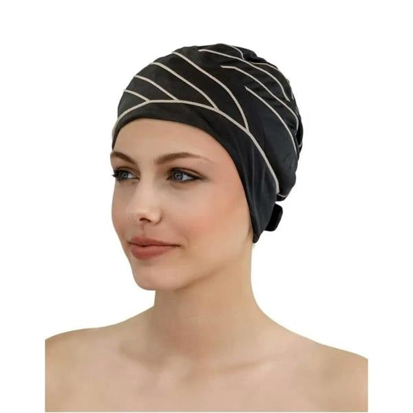 Fashy Piped Fabric Swim Cap with black and white stripes