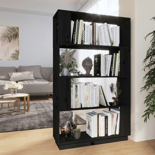 Berkfield Book Cabinet/Room Divider Black 80x25x132 cm Solid Wood Pine