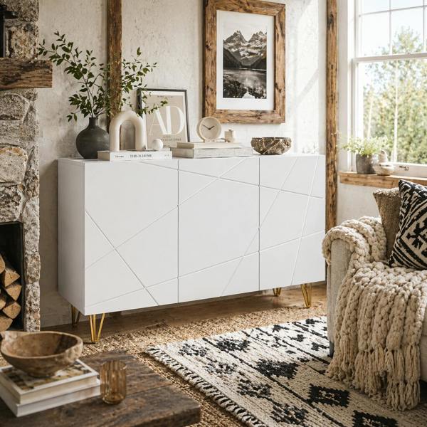 Wyld Haus Sarota High Gloss White Luxe Sideboard With Hairpin Legs