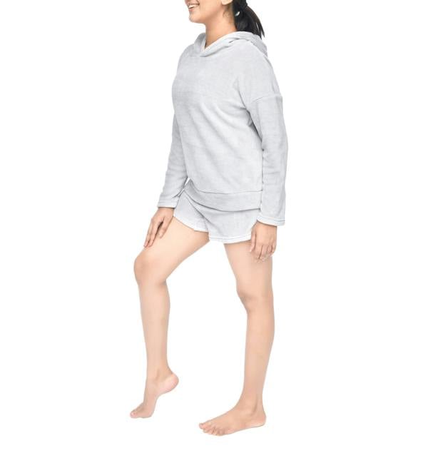 Smart Living Ladies Soft Fleece Hoodie & Shorts Set - Cozy, Stylish Loungewear - Light Grey