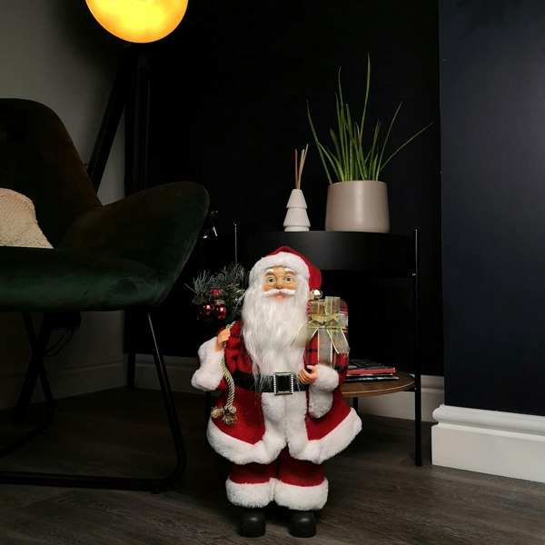 Samuel Alexander 40cm Red Standing Santa Claus Indoor Decoration with Present and Green Sack