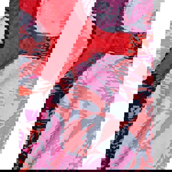 Neon pink black geometric sports bra with red trim in Speedo girls placement allover splashback swimsuit