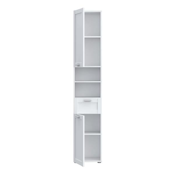Furniture To Go Lokko Tall Narrow Bathroom Cabinet with 2 Doors & 1 Drawer with Silver Handles in White