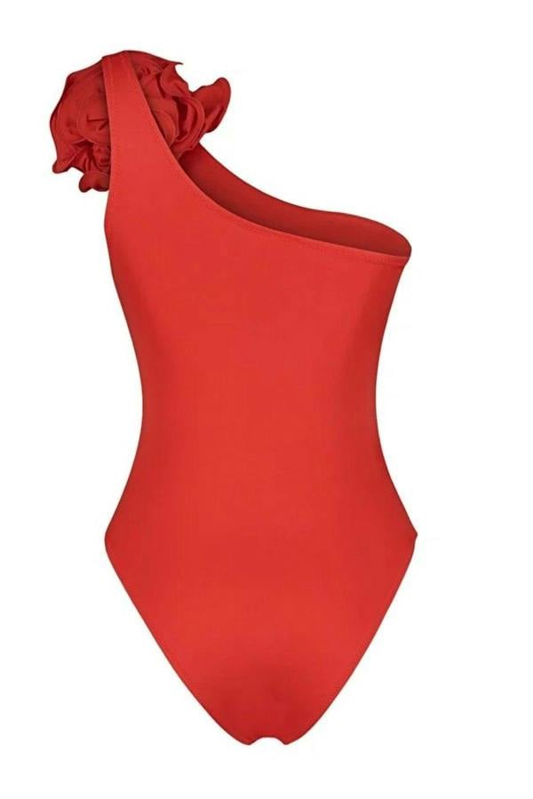 WOVCOR Applique Detail One Shoulder Covered Brazilian Swimsuit
