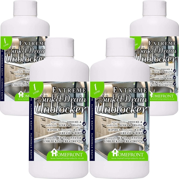 Homefront Extreme Sink & Drain Cleaner - Removes Hair, Grease & Dirt and Neutralises Odours 4L