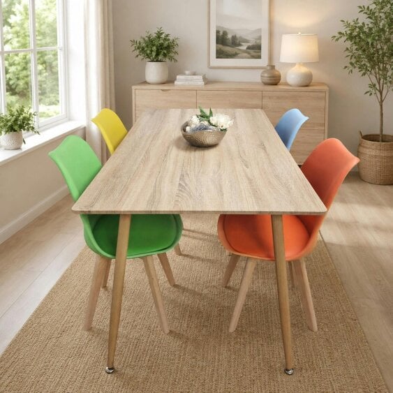 KOSY KOALA 4 Seater Modern Dining Table 140cm with Wood Effect Metal Leg and 4 Colourful Mixed Chairs for Kitchen & Dining Room Furniture Set
