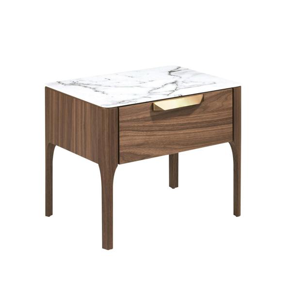 Angel Cerdá Walnut Bedside Table With Imitation Marble Glass Top and Interior Lighting 7038