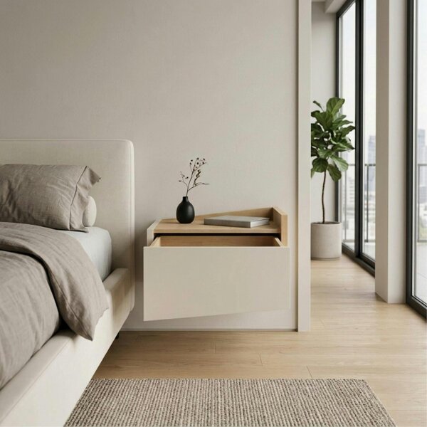 Decortie Diago Right Hand Wall Mounted Bedside Table 1 Drawer 40 x 25 x 22 cm