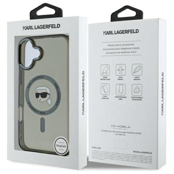 Karl Lagerfeld IML Metal Karl Head Case with MagSafe for iPhone 16 6.1" Black - KLHMP16SHLSKIK