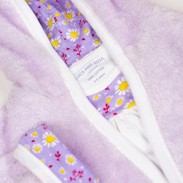 Luca and Rosa Dizzy Daisy Print Girls Lilac Dressing Gown