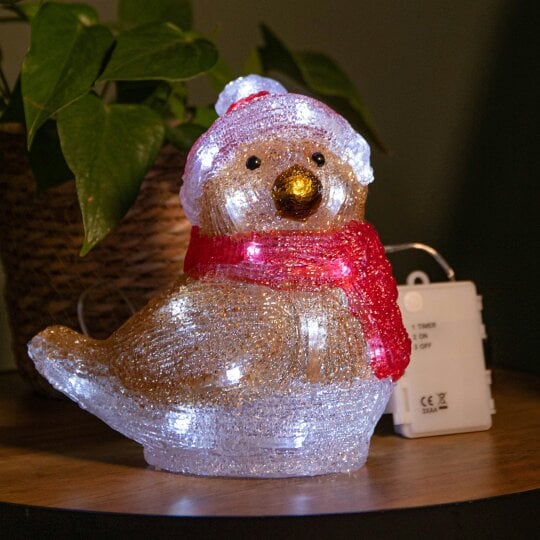 Samuel Alexander 19cm Battery Operated Light up Acrylic Christmas Robin Decoration with 24 White LEDs