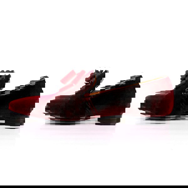 David WeJ Wine Leather Velvet Bow Tie Loafers