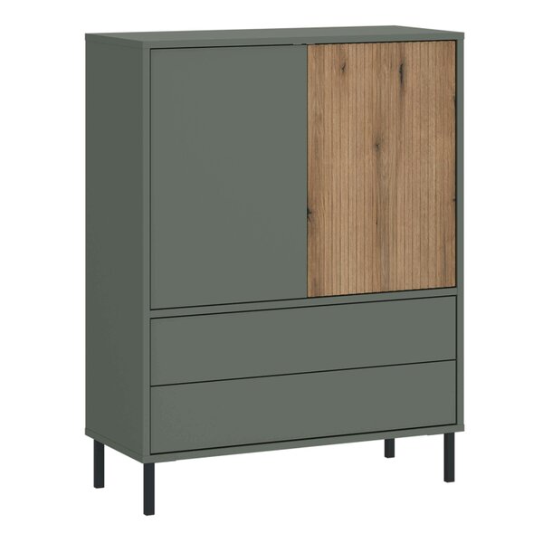Wyld Haus Malmo Olive Green and Natural Oak Wood Sideboard 2 Door 2 Drawer