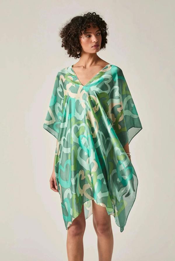 James Lakeland Green Heart Print Kaftan