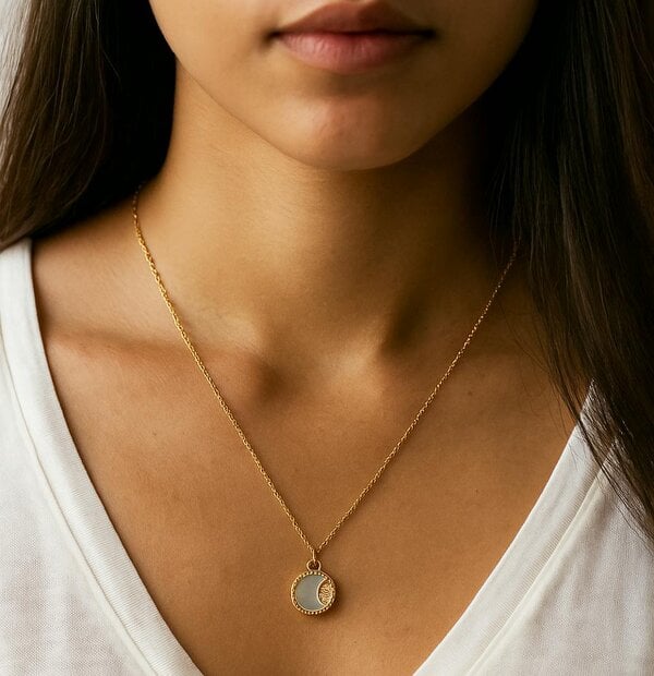 Luxe Tones Neva Luxe 18k Gold Plated Reversible Celestial Pendant Necklace