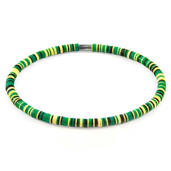 Anchor & Crew Green - Yellow Benjamin Silver and Vinyl Disc SKINNY Bracelet