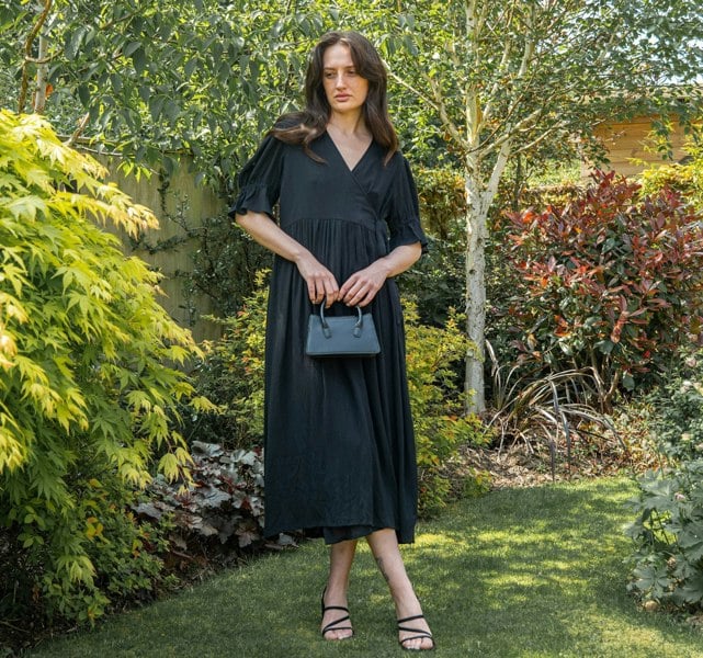 Antonia York Black Wrap Dress | Molly Semi-Sheer Viscose Dobby Dress