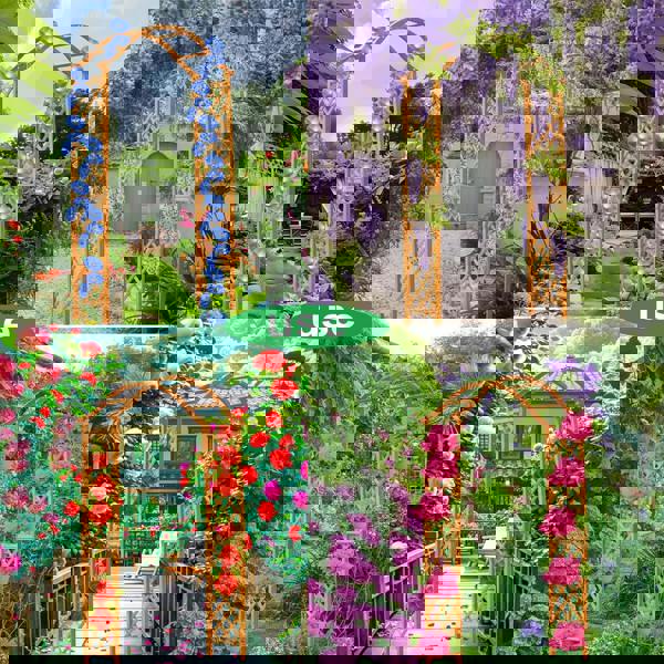 Gr8 Garden Garden Arch Wooden Pergola Feature Trellis Rose Climbing Plant Archway Tan Frame