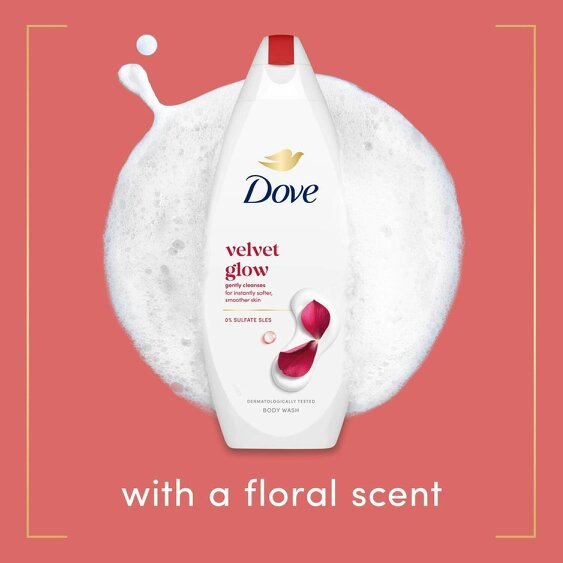 Dove Velvet Glow Body Wash 3 Pack, 0% Sulfate SLES Shower Gel, 225ml