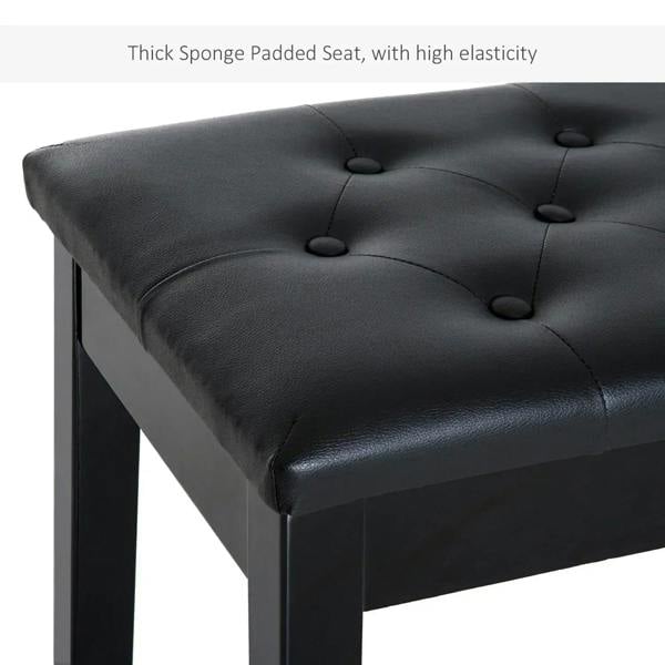 Black PU leather upholstered padded piano stool seat with stitched tufted buttons