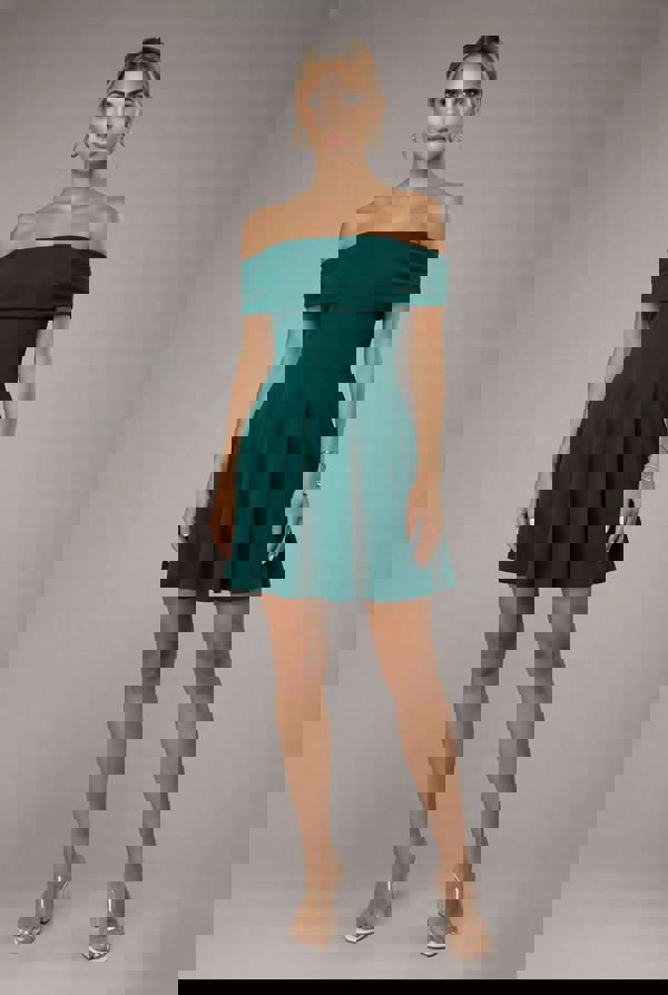 Strapless Crepe Skater Mini Dress - Emerald Green DR2575A