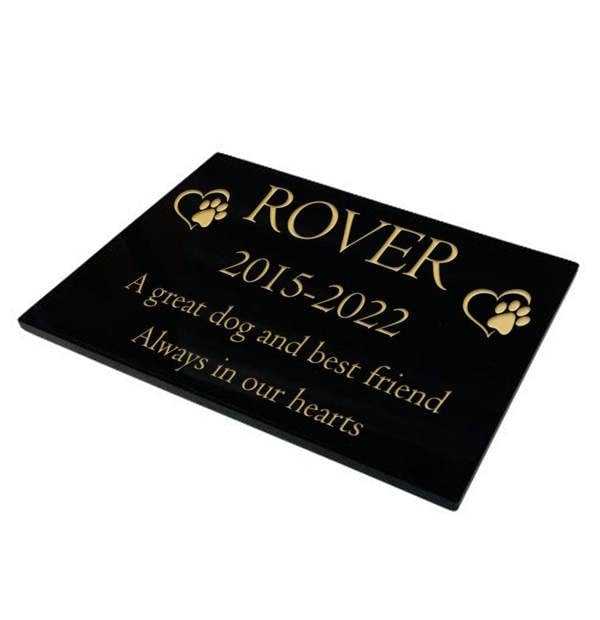 Memorials Direct Dog Memorial Plaque – Premium Black Granite (Paw & Heart Design) – Available in Standard & Large Sizes