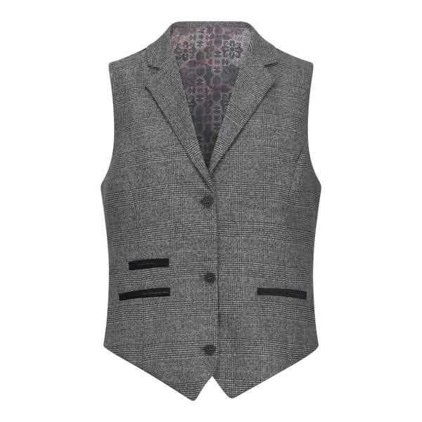 TruClothing Women's Grey Three-Piece Tailored Fit Suit in Prince of Wales Check