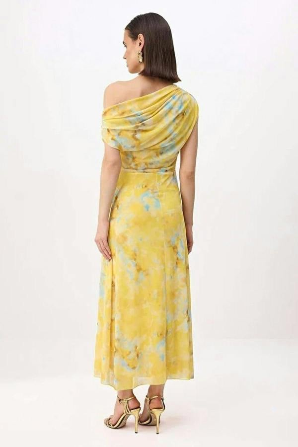 WOVCOR Floral Straight Knitted Tulle Maxi Dress