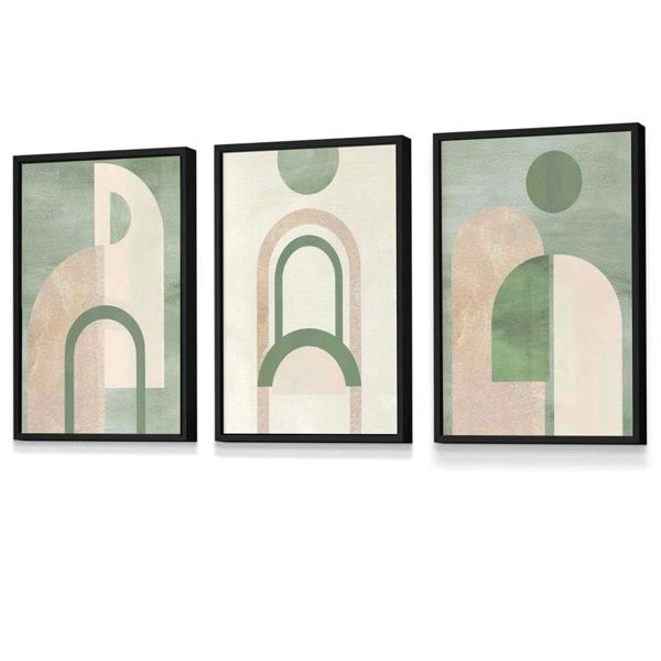 Artze Wall Art Sage Green Boho Arches Set of 3 Framed Wall Art