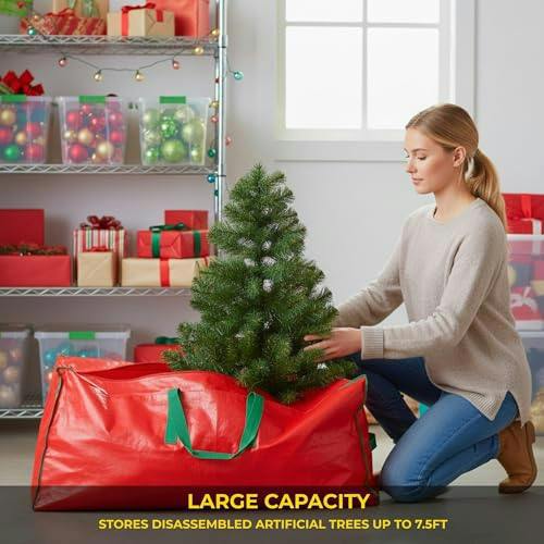 7.5ft Red Christmas Tree Storage Bag for Disassembled Artificial Trees with Zip Fastening image 5
