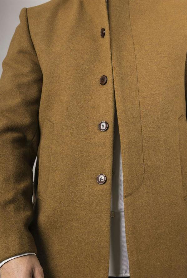 Infinity Leather Men's Tan Stand Collar Wool Blend Overcoat