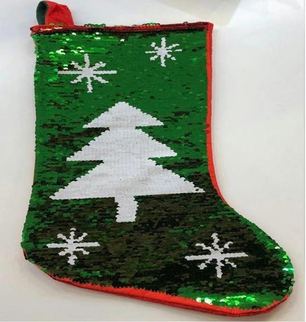 45cm Reversible Sequin Christmas Stocking Sack, Multicolour Tree Shape Festive Gift Bag image 4