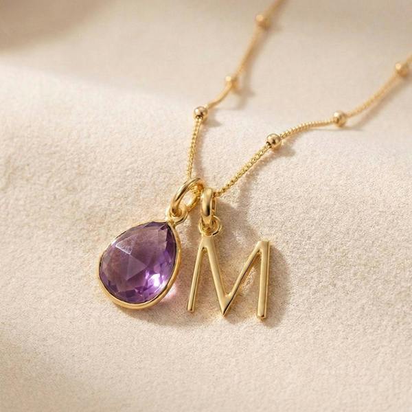 Harfi 18ct Gold Plated Alexandrite June Birthstone Crystal Initial Necklace
