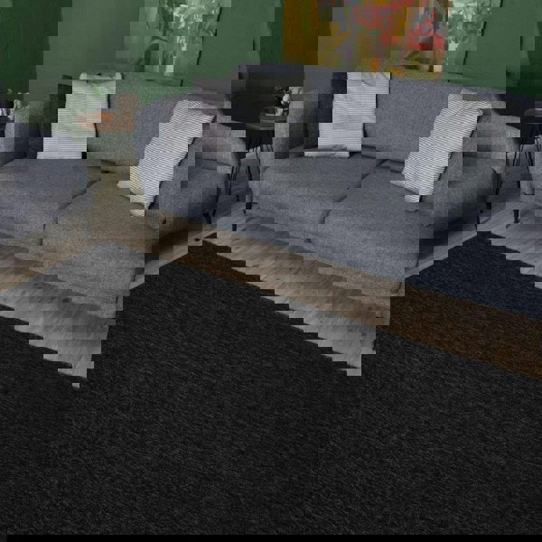 Dark Grey Low Pile Area Rug Plain Design