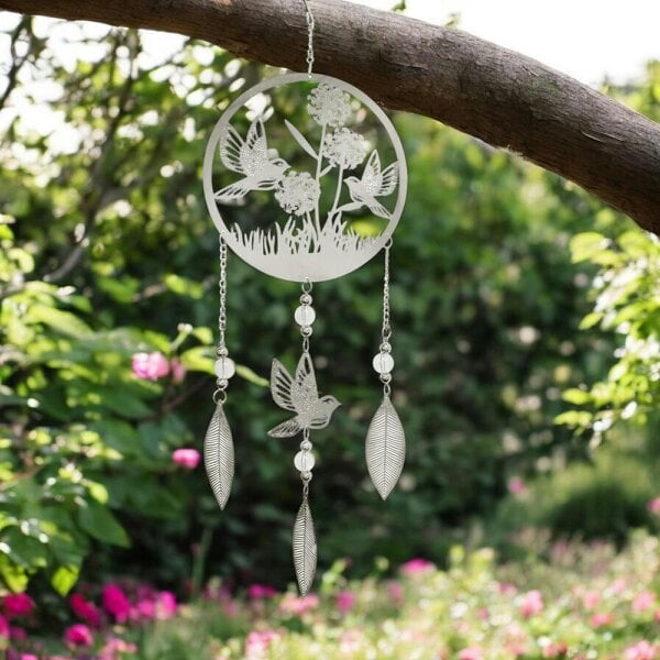 EDH Door Hardware Bird Stainless Steel Hanging Dreamcatcher – 59cm x 18cm | Elegant Metal Wind Spinner for Indoor & Outdoor Décor