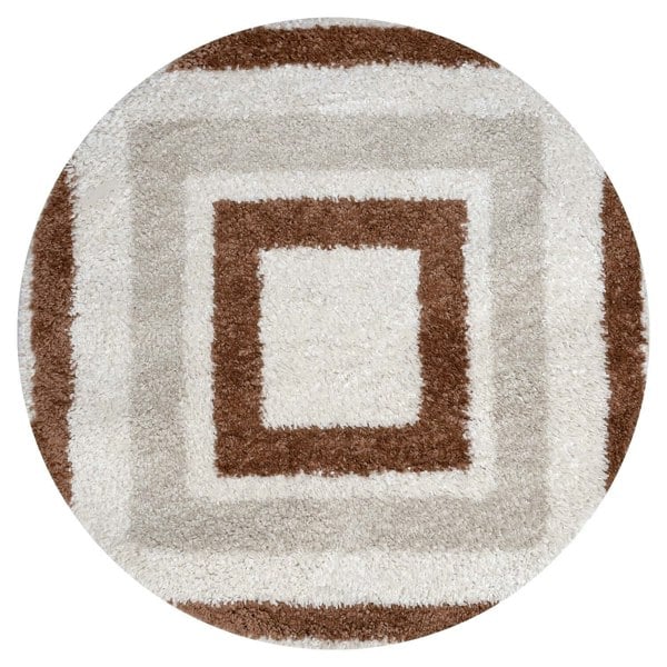 Moodi Shaggy Cream/Brown Rug, Bordered design, easy to clean, fluffy pile| THE RUGS